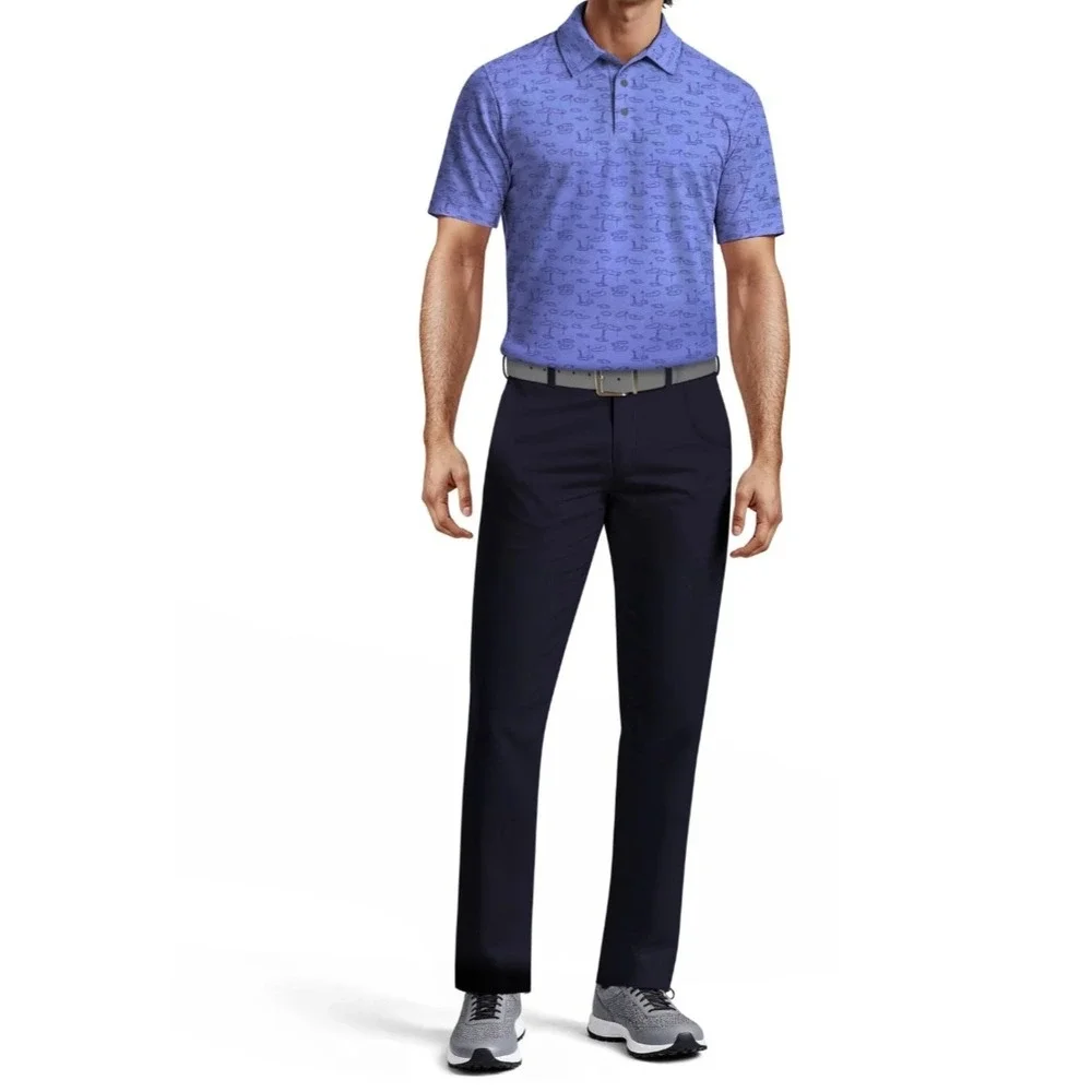 Ben Hogan Polo Shirt Men XL Blue Performance Golfers Novelty Print Preppy Sporty
